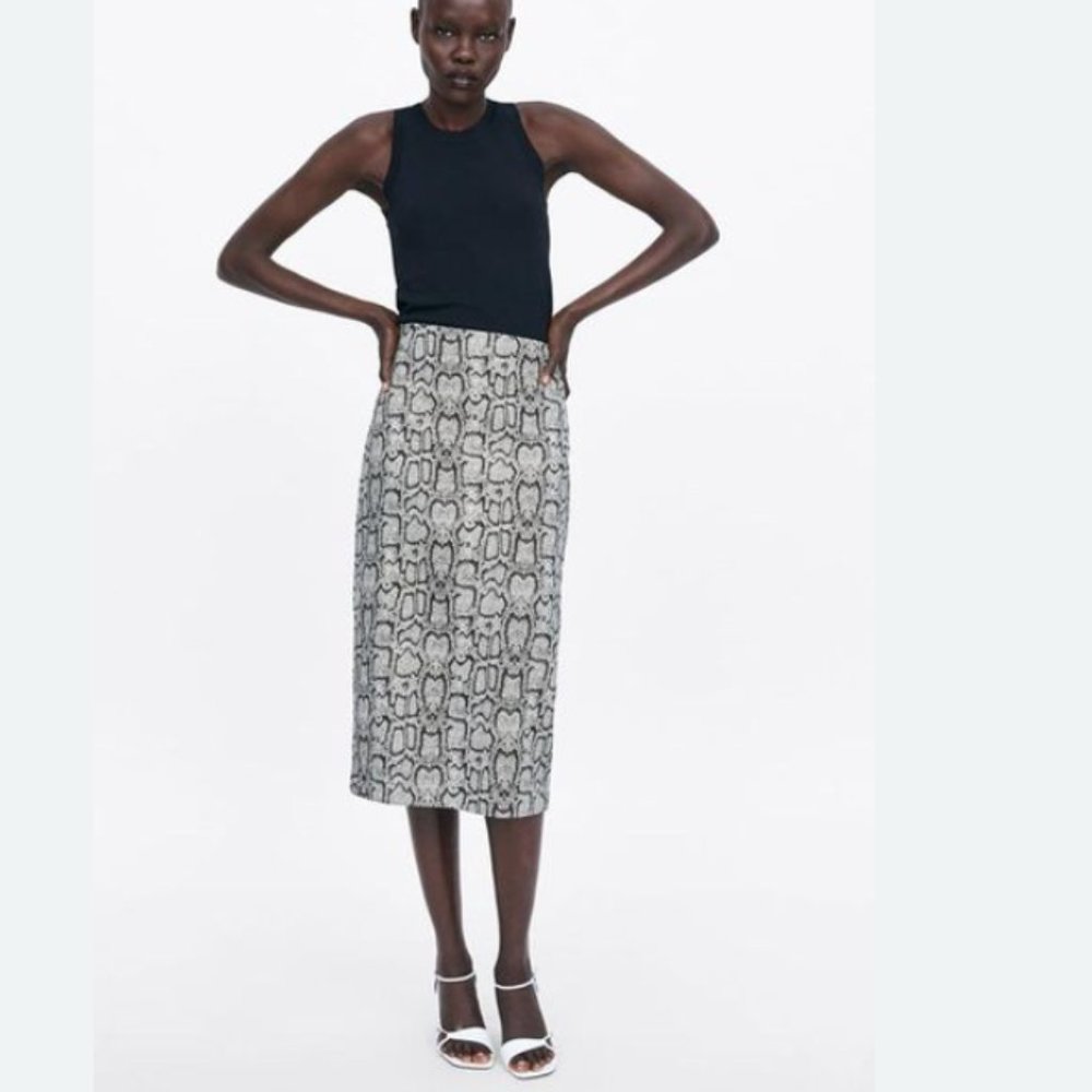 Zara Snake Print Midi Pencil Skirt